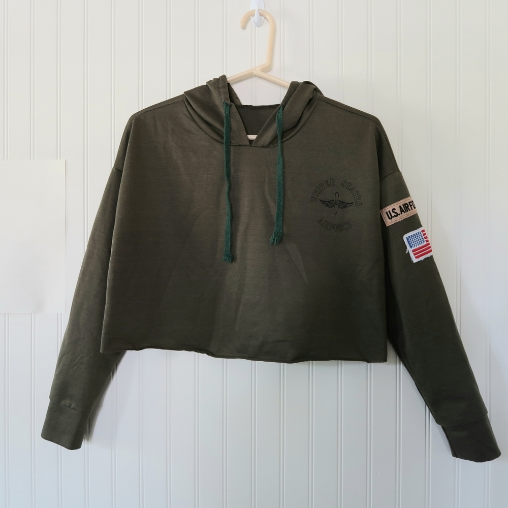 United States Air Force Women's Crop Top Pullover Military Green Medium